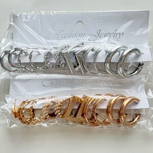 Fashion Jewelry Mixed Hoop & Stud Earring Set - Silver and Gold Tones